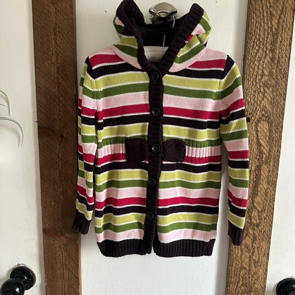Y2K Gymboree 100% Cotton Knit Hooded Striped Sweater Size xs 3/4 Girl
